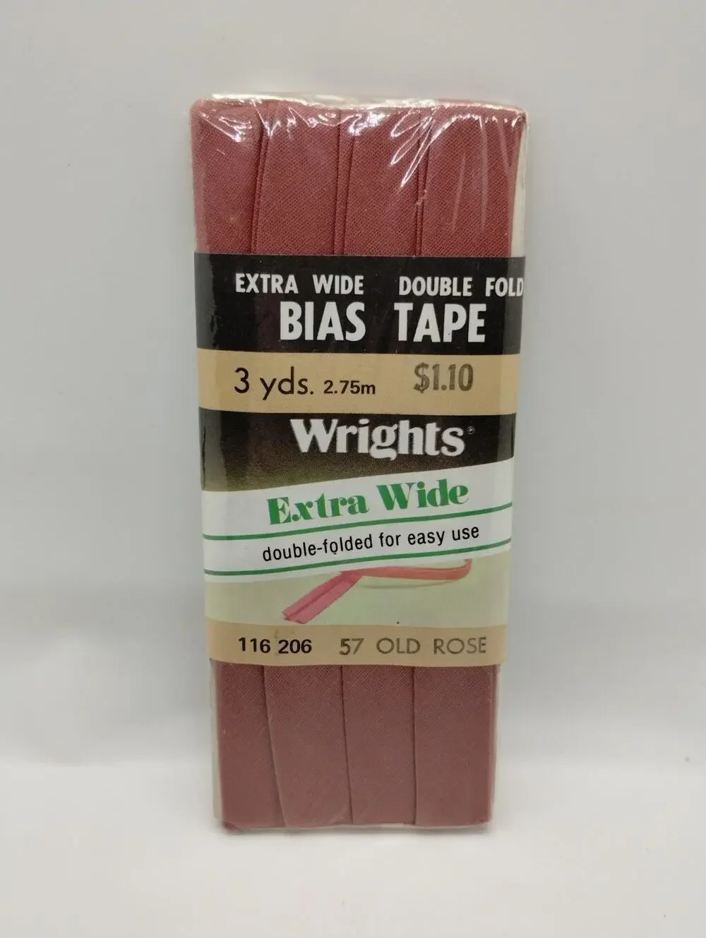 Wrights Dbl Fold Ex Wide Bias Tape 3 yds 116 206 - Old Rose 57 - Vintage Sewing